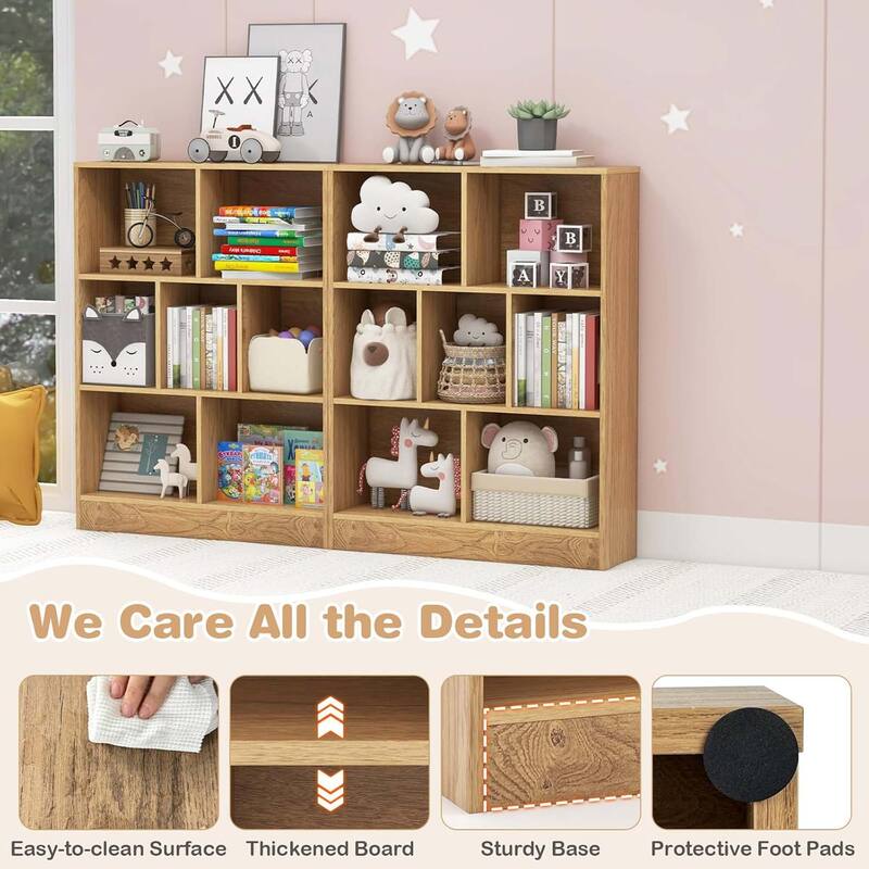 Kids Toy Storage Organizer 7-Section Wooden Floor Storage Cabinet