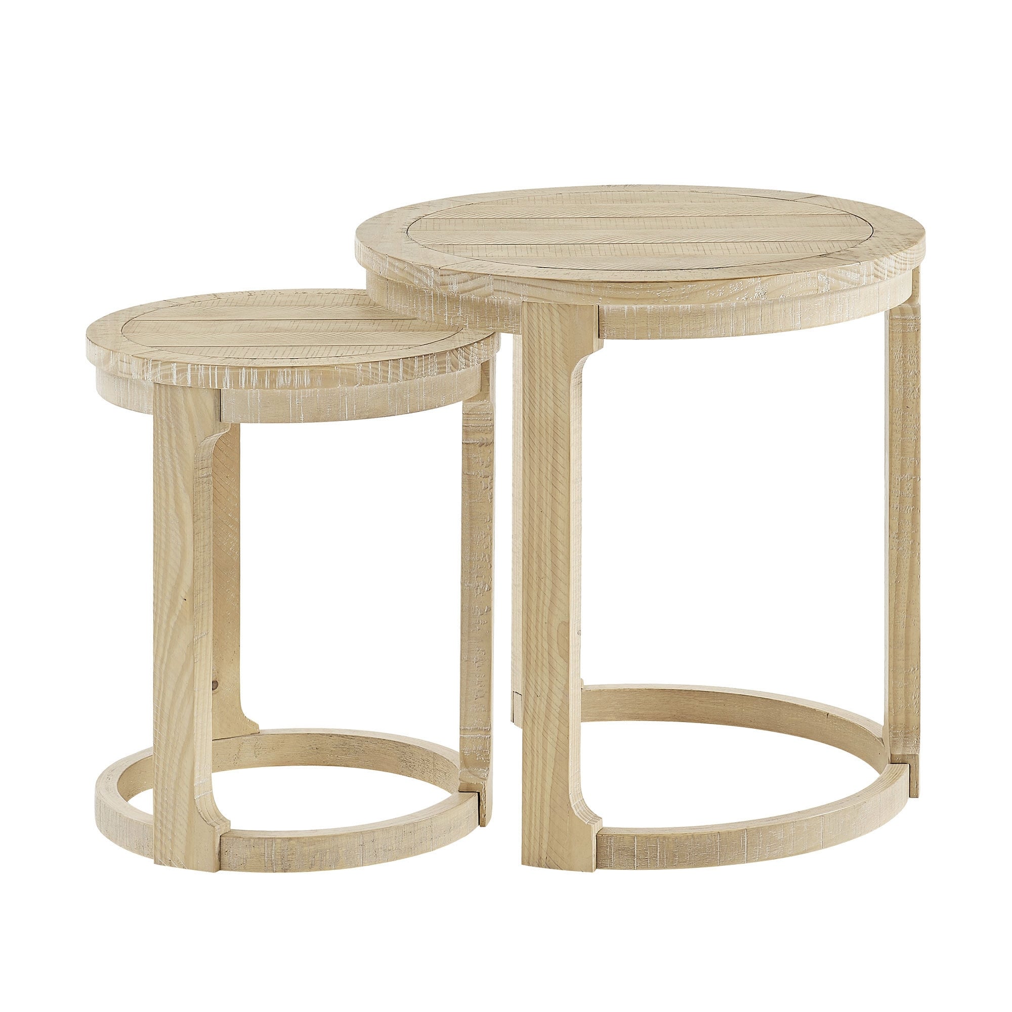24 inch 2PCS Curved Traditional Round Circle Wooden Coffee Table Set, Mid Century Rustic Style Side Table, End Table