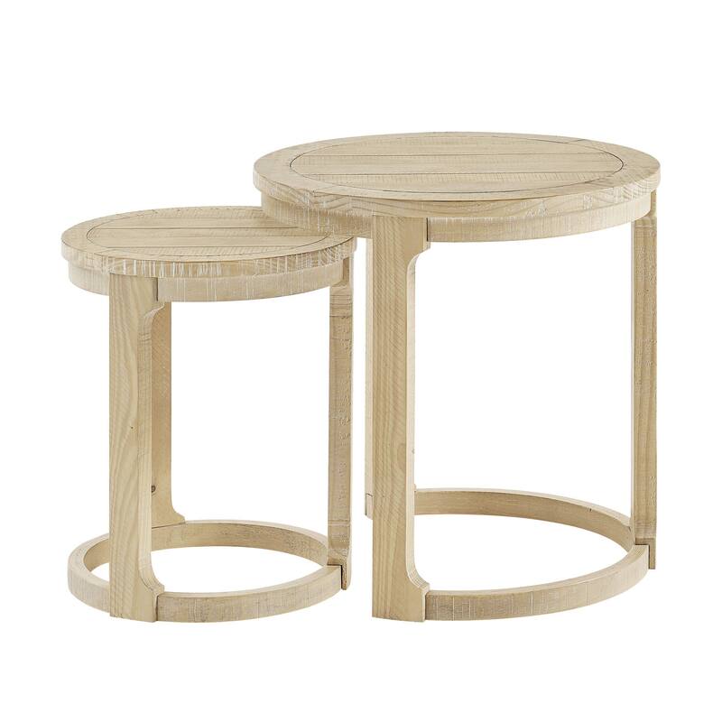 GDF Studio - Mid-Century Solid Wood 2-Piece Round Side Table Set with Curved Design
