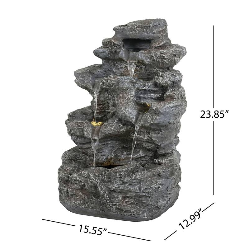 Christopher Knight Home - Kim 5-Tiered Concrete Tall Slim Fountain LED-Lit Column