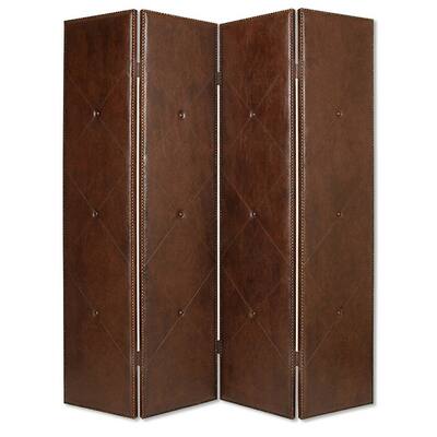 Ares 84 Inch 4 Panel Screen, Light Brown Vegan Faux Leather,
