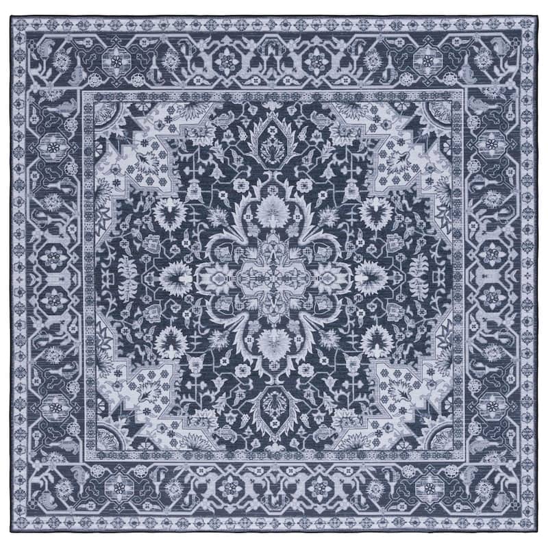 SAFAVIEH Tucson Machine Washable Slip Resistant Emmie Traditional Rug - 6' Square - Black/Beige