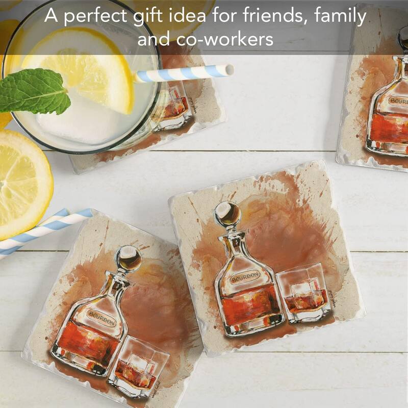 CounterArt Burbon Splash Absorbent Stone Tumbled Tile Coaster Set of 4 Made in The USA Protective Cork Backing