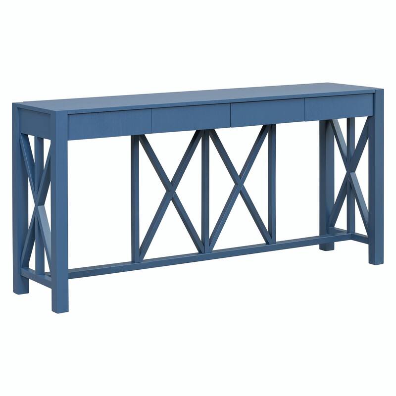 60" Acacia Veneer Console Table with 4 Spacious Drawers