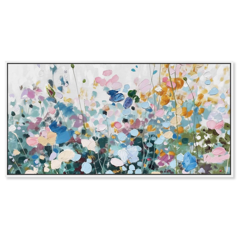 Art Remedy Blue Forest Framed Floral Fine 1 Piece Canvas Wall Art - 55 x 12 - White