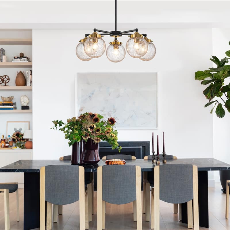 5-Light Modern Branch Chandelier with Clear Crackled Glass Globes - Dia.22.44-in