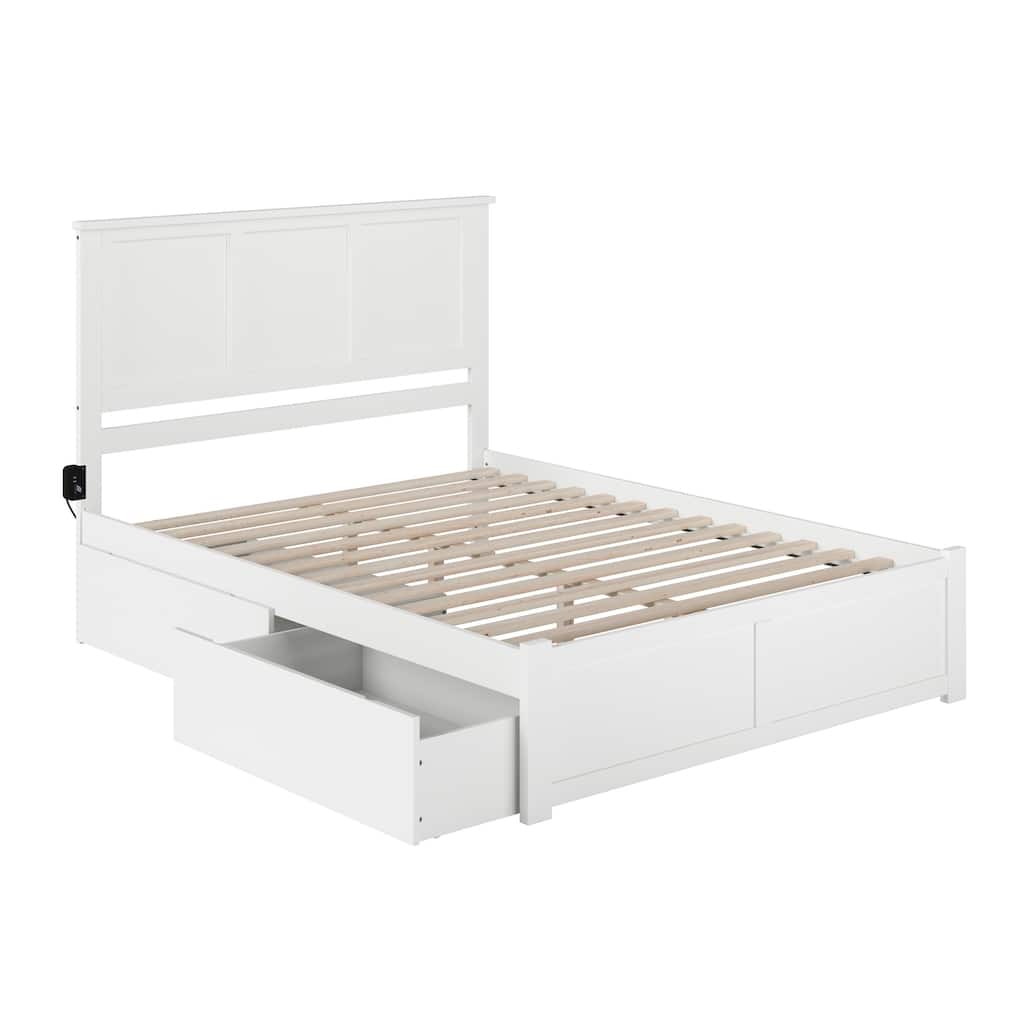 Madison King Platform Bed with Footboard and 2 Drawers in White