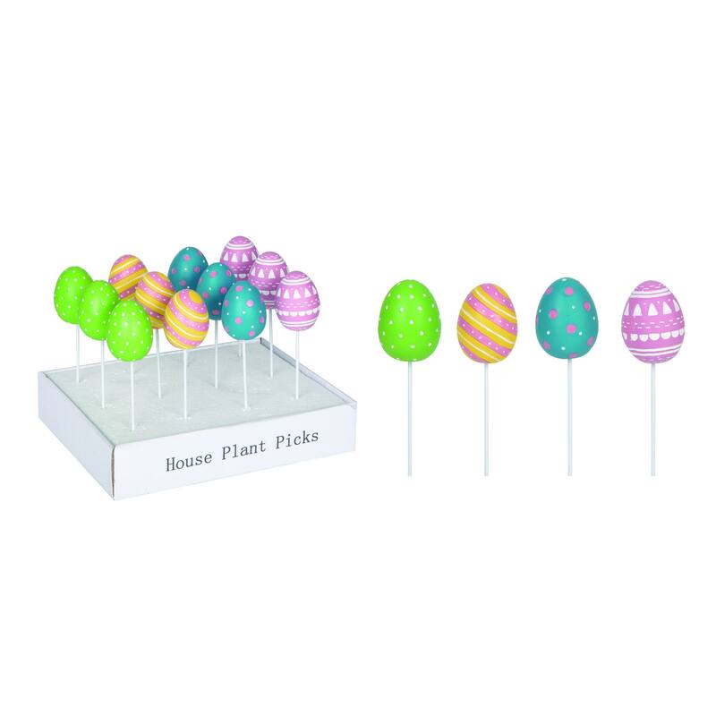 Transpac Resin 9.25 in. Multicolor Easter Egg Picks In Display Set of 12