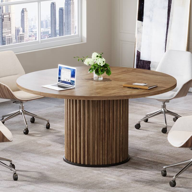 47 Inch Round Conference Table with Metal Base - 47.24" W x 47.24" D x 29.92" H