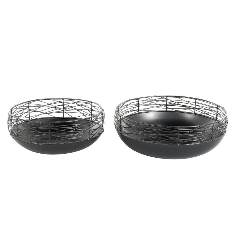Metal Abstract Intertwined Wire Decorative Bowl with Solid Matte Base - Set of 2 Black - Roche River Decor