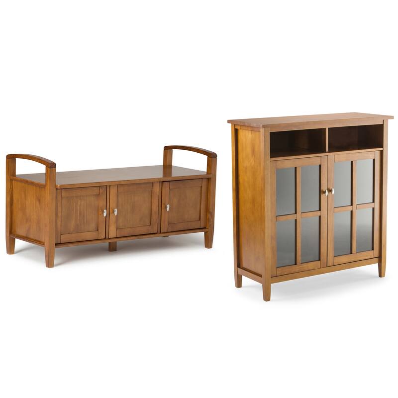 WYNDENHALL Norfolk Solid Wood 44"Wide Storage Bench & 39" Wide Medium Storage Cabinet