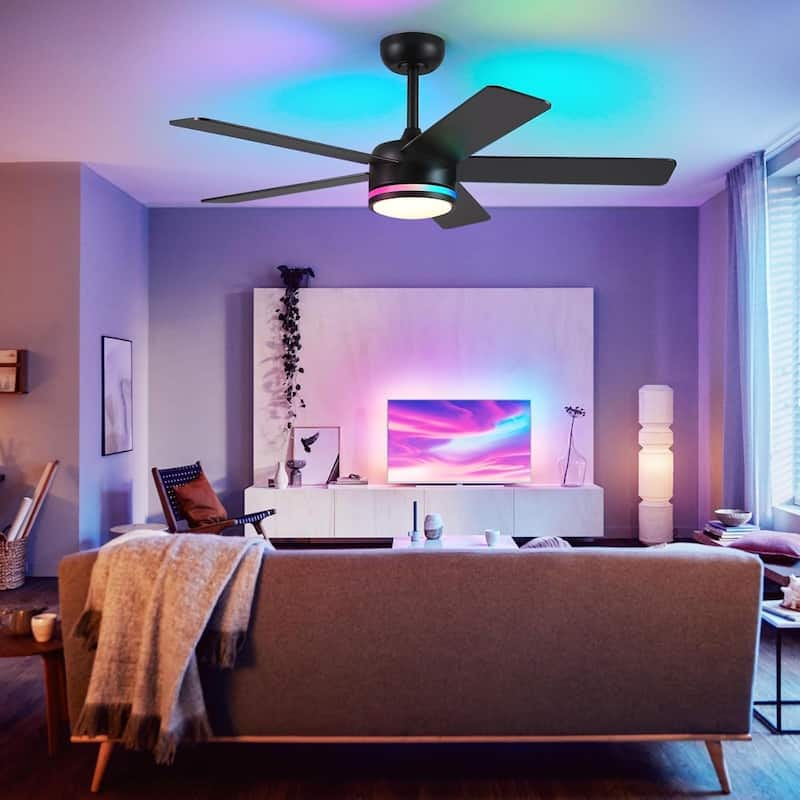 46“/52” Inch Modern Ceiling Fan with LED and Remote,5 Plywood Blades,Remote and APP Control