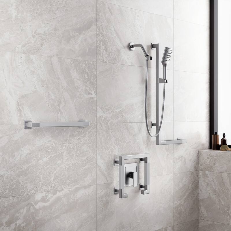 Seville Slide Bar ADA Compliant 500 lb Weight Capacity Slide Bar with Multi-function Handshower Left Brushed Stainless Steel