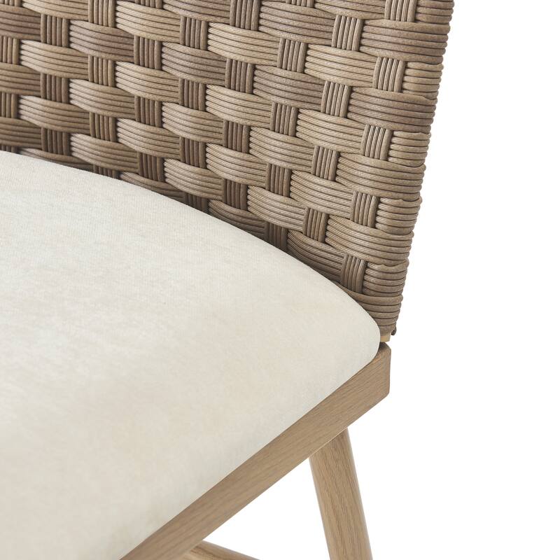 Christopher Knight Home - Marlowe Upholstered Armless Barstool with Iron Frame and Rattan Back (Set of 2)