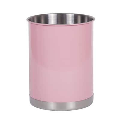 Creative Home Heavy Gauge Stainless Steel Tool Crock Utensil Flatware Holder, Small, 5" Diam. x 6-1/4" H, Pink