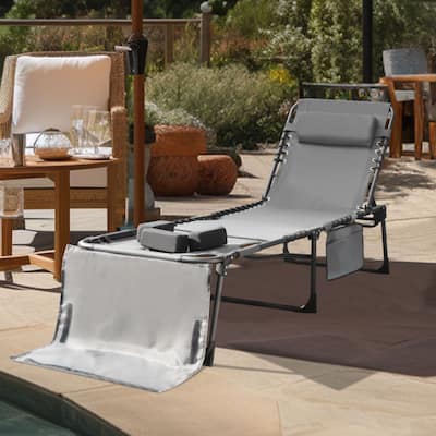 Chaise Lounge Chairs for Outside Tanning Chair with Face Hole, Pillow and Pocket, Dark Gray