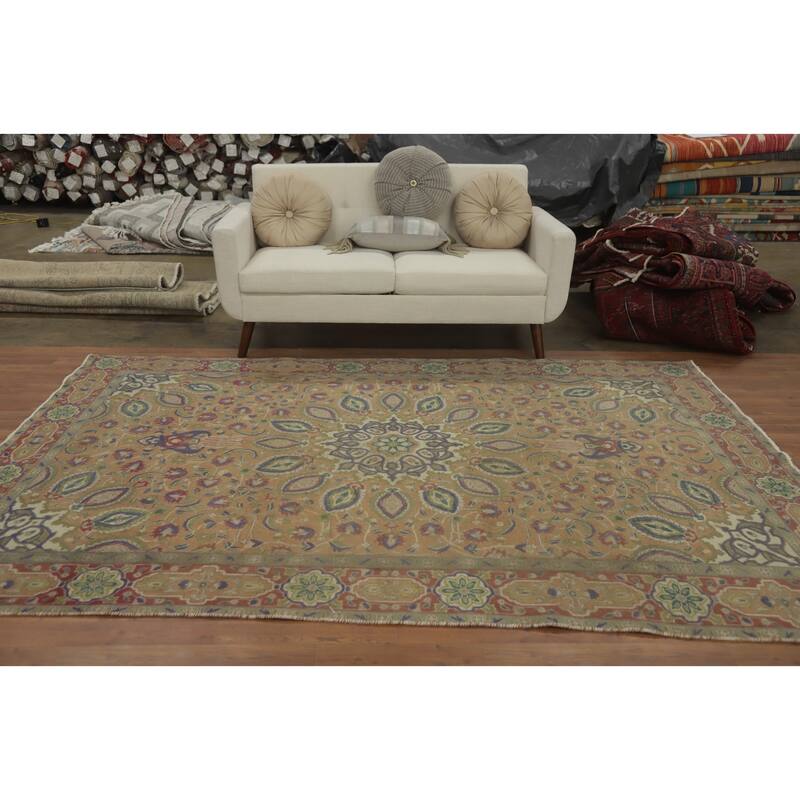 Hand Knotted Oriental 100% Wool Carpet Traditional Floral Brown Tabriz Area Rug - 9' 4'' X 6' 2''