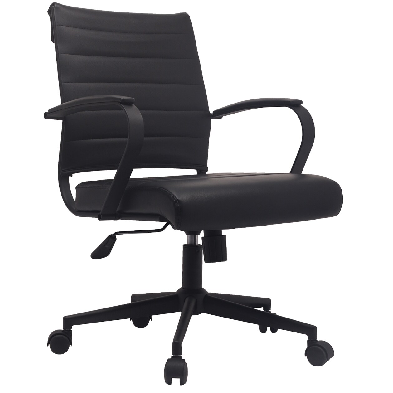 Gray Office Chairs Mid Back Ribbed PU Leather Black Executive Task Work  Conference With Arms Wheels Tilt Swivel Rolling - Bed Bath & Beyond -  26234612