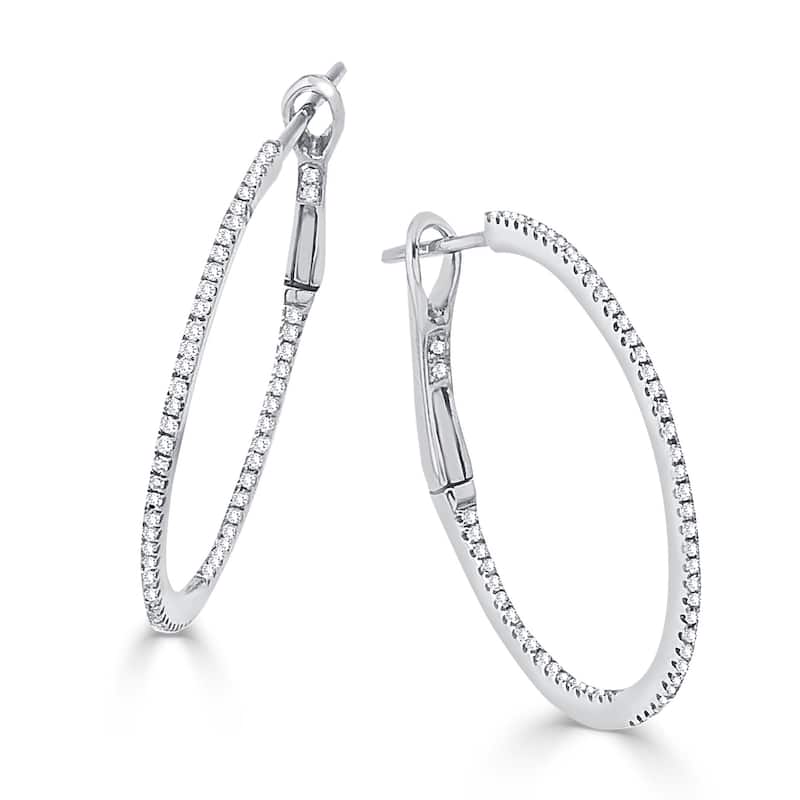 Joelle Collection Inside Out Diamond Round Hoops Earrings 1.25" 14K Gold 1/2ct TDW