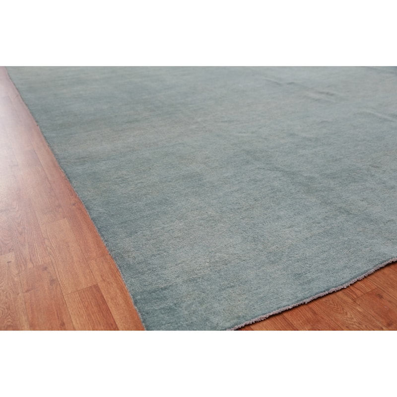 Hand Knotted Oriental 100% Wool Carpet Modern Solid Navy Blue & Blues Gabbeh Area Rug - 13' 0'' X 9' 10''