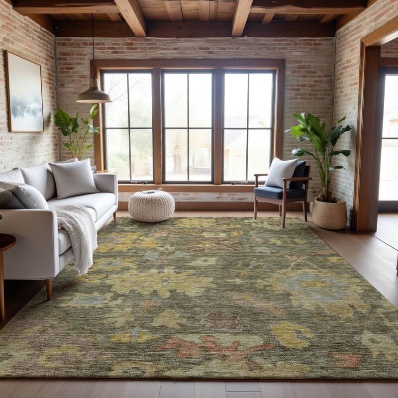 Premium Washable Super Soft Vintage Traditional Mayfield Rug - Aloe - 10' x 14'