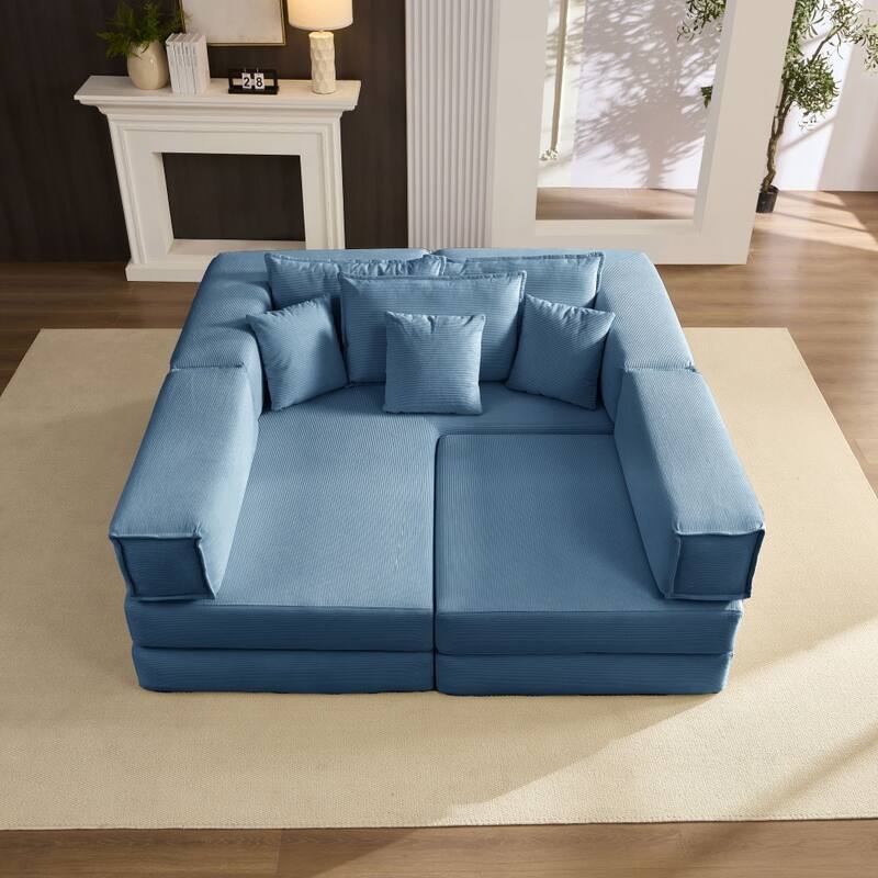 118.2" Modular L-Shaped Oversized Upholstered Sectional Sofa Set with 6 Pillows