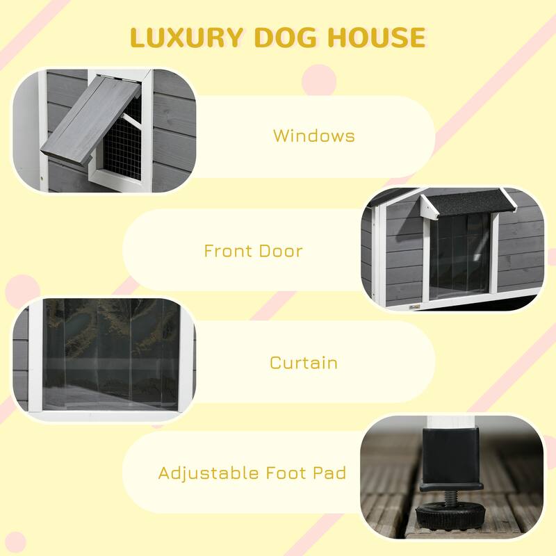 PawHut Dog House Outdoor Cabin Style with Openable Roof, Gray
