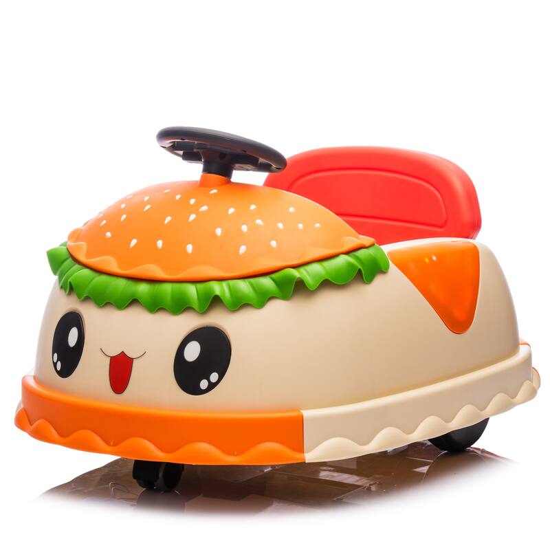 12V Kids Electric Bumper Car for Ages 2-5, Hamburger Design with 360° Spin & Bluetooth - Yellow
