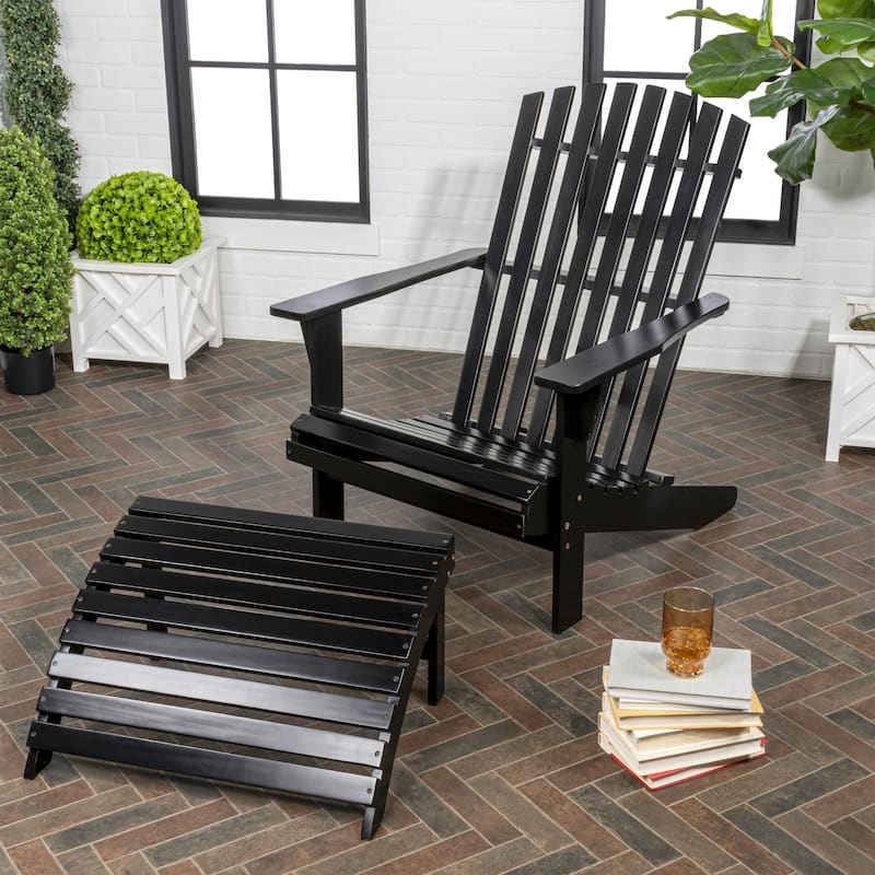 Shoreham 2-Piece Traditional Rustic Acacia Wood Adirondack Chair with Detachable Ottoman, by JONATHAN Y