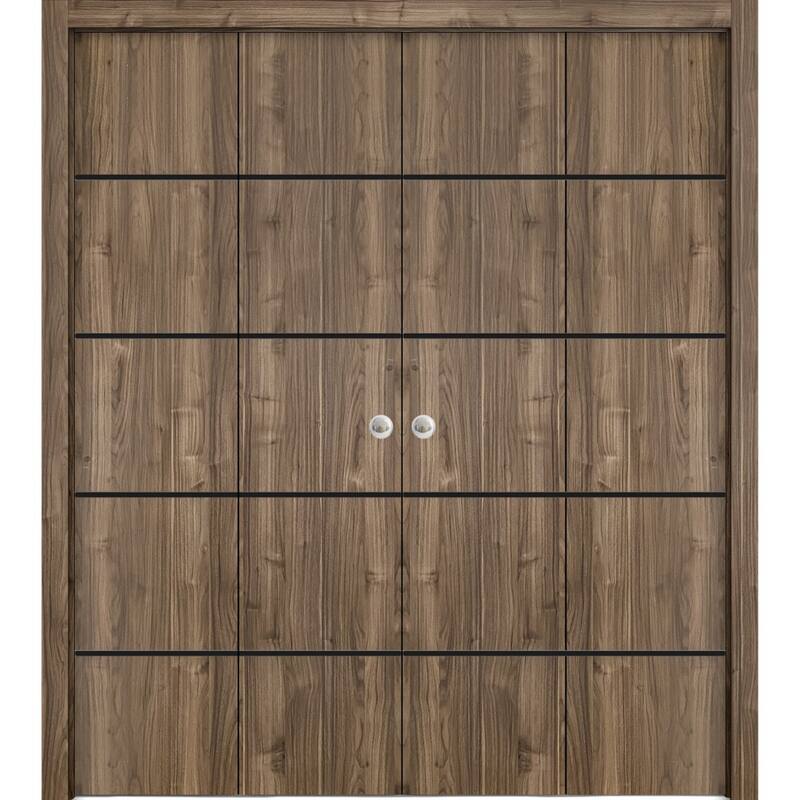Double Bi-fold Doors Planum 0015 Walnut with Sturdy Tracks - Brown - 96" x 80" (4* 24x80)