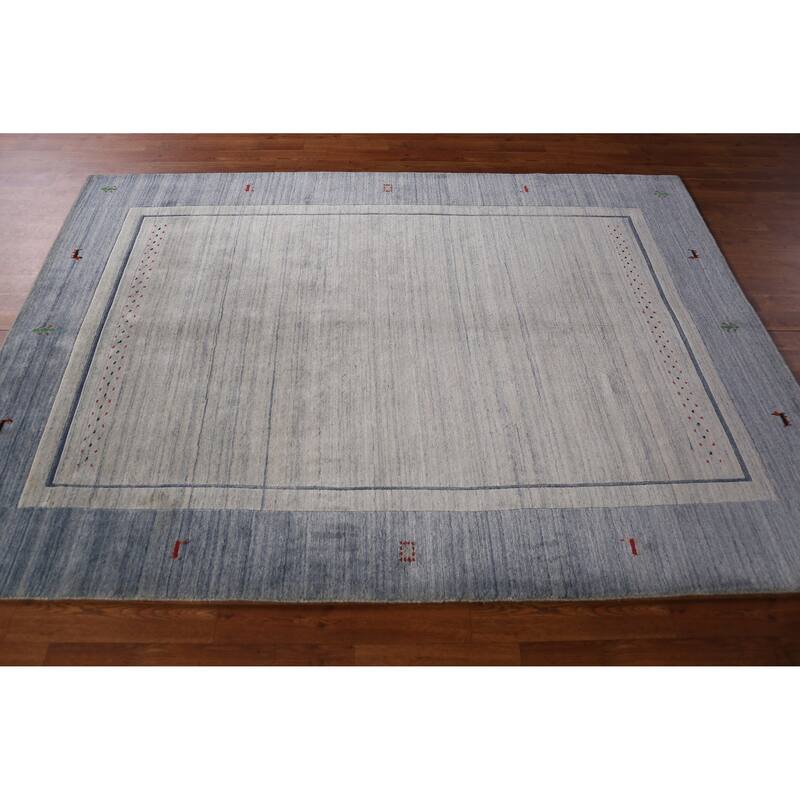 Gabbeh Indian Area Rug Hand-Knotted Tribal Beige Wool Carpet - 5'5" x 7'7"