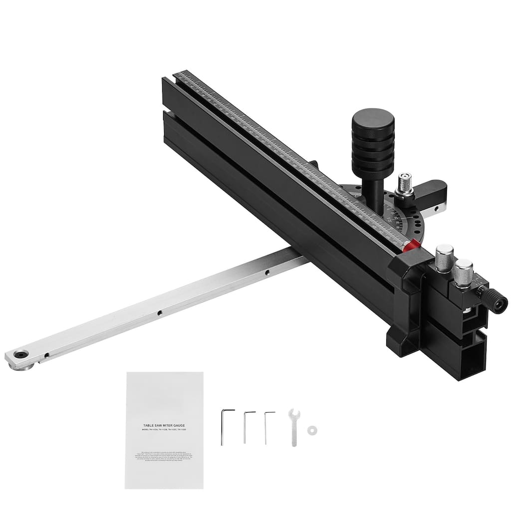 Precision Miter Gauge, Standard Slot 3/4'' x 3/8'', with 15 Angle Stops Adjustable Spring Loaded Plunger and Removable Disc