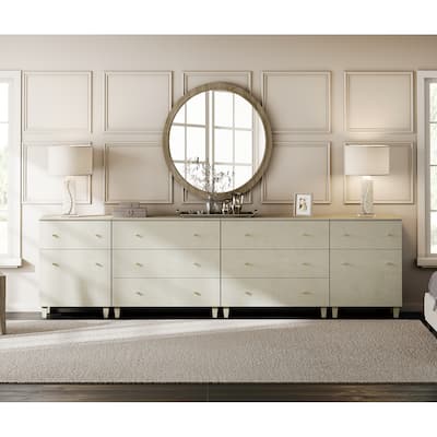 Wood Dresser with 8 Drawers and 2 Cabinets for Bedroom, 118" Wide