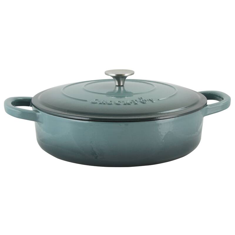 Crock Pot Artisan Enameled 5 Quart Cast Iron Round Braiser Pan with Self Basting Lid in Slate Grey