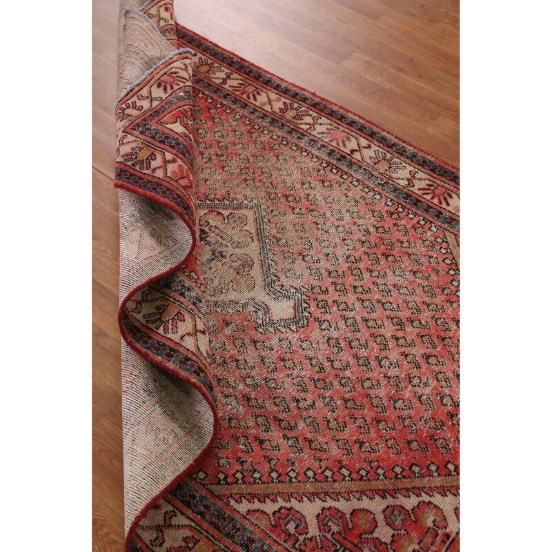 Hand Knotted Oriental 100% Wool Carpet Traditional Geometric Red Botemir Area Rug - 6' 7'' X 4' 2''