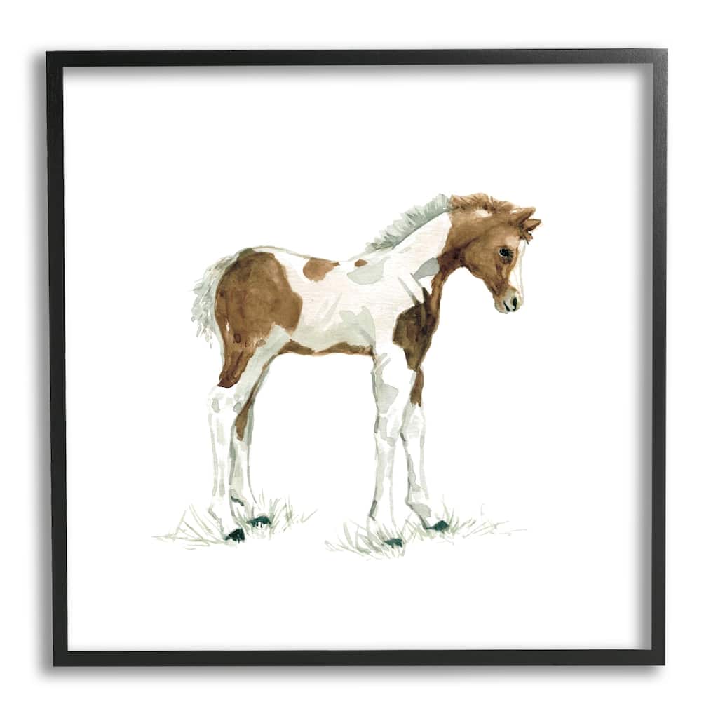 Stupell Young Farm Horse Minimal Country Animal over White Framed Wall Art - Brown