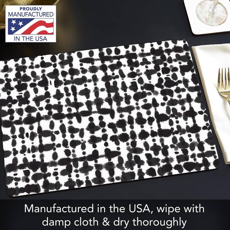 Black Spots Decorative Hardboard Placemats with Protective Cork Backing 4 Pack Heat Tolerant and Easily Wipes Clean