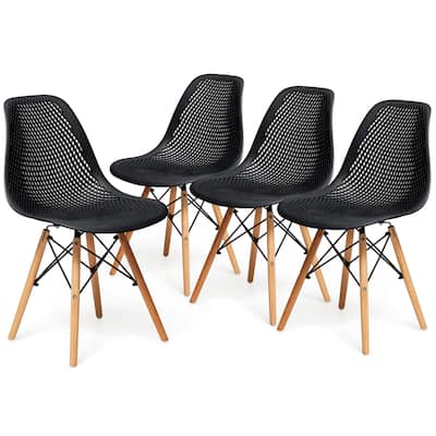 Costway Set of 4 Plastic Hollow Out Chair Mid Century Modern Wood-Leg - See details