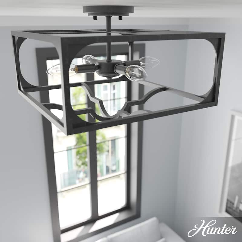Hunter Highland Hill 4-Light Semi-Flush Mount - Farmhouse, Rustic - Rustic Iron