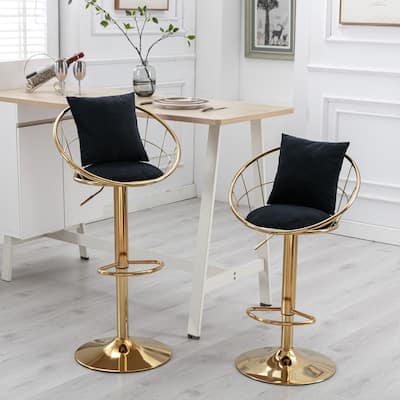 360° Swivel Bar Stools Set of 2, Modern Adjustable Counter Height Velvet Bar Chair, Kitchen Island Dining Chairs for Cafe Pub