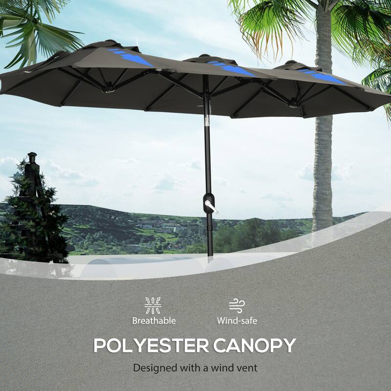 Outsunny Double-sided Patio Umbrella 9.5' Large Outdoor Market Umbrella with Push Button Tilt and Crank, 3 Air Vents and 12 Ribs