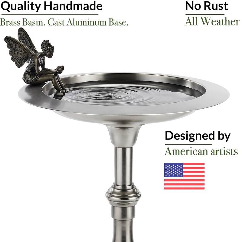 Classic Pewter Bird Bath Pedestal with Fairy