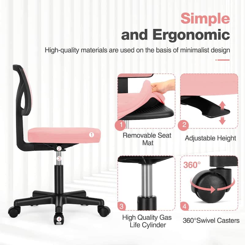 Child Armless Mesh Office Chair, Office Computer Desk Chair, Rolling Work Swivel Chairs for Home, Study, Student, Adults