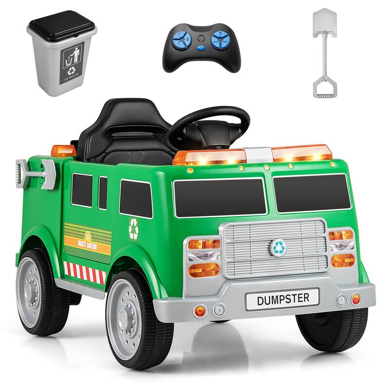 Gymax Ride on Garbage Truck w/ Remote Control Trash Bin Shovel Lights