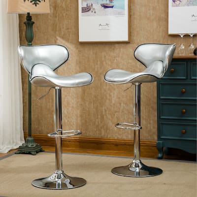 Faux Leather Upholstery Bar Stool Set of 2, Adjustable Swivel Bar Stool with Chrome Base for Kichen Island, Bar & Counter