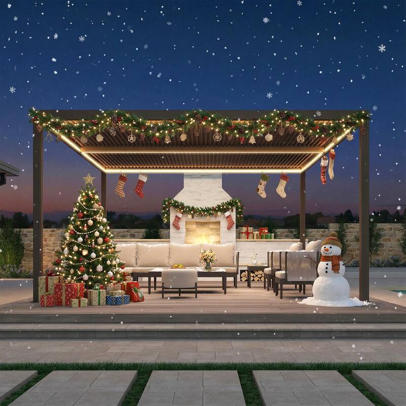 PURPLE LEAF Bronze Louvered Pergola with Adjustable Roof for Deck Backyard Garden Hardtop Gazebo