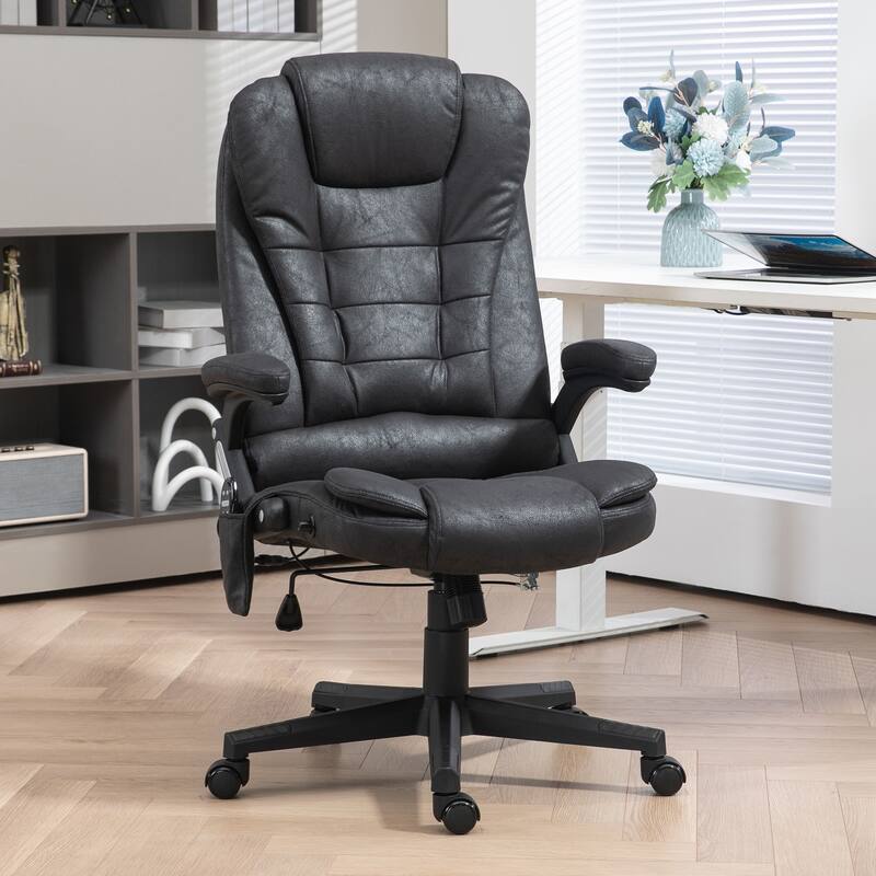 Ergonomic Heated Massage Office Chair Reclining High Back Executive Seat with 6 Point Vibration and Adjustable Height - Black