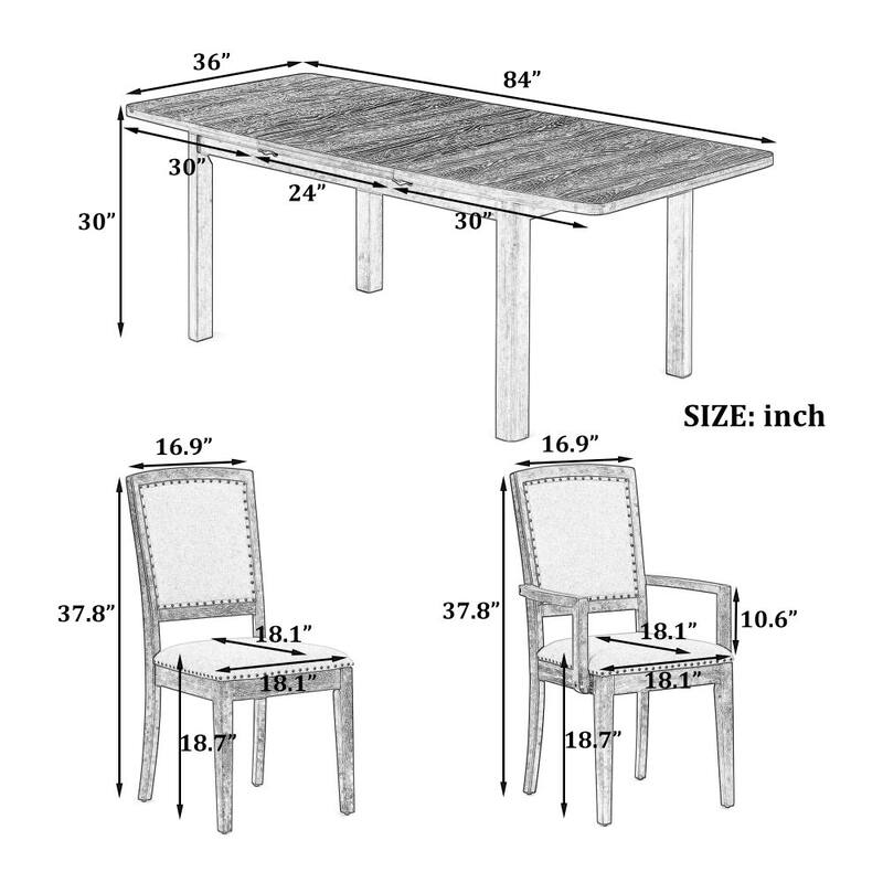 9 Pieces,Rustic Extendable 84 Inch Dining Table Set