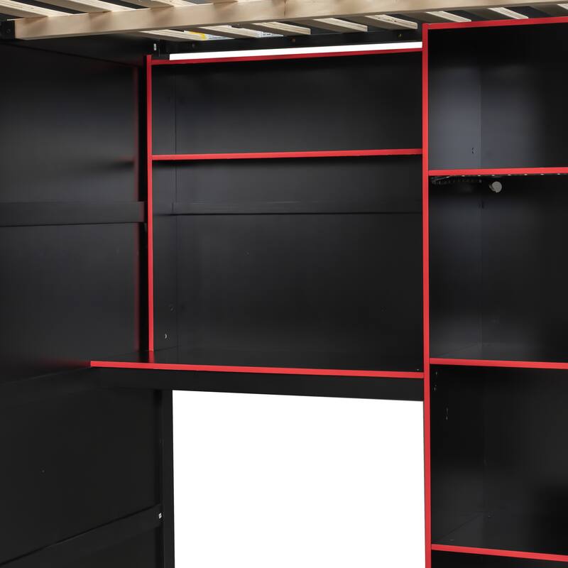 Full-Size Modern Gaming Wooden Loft Bed with RGB Lighting, Desk & Open Storage by Harper&Bright Designs