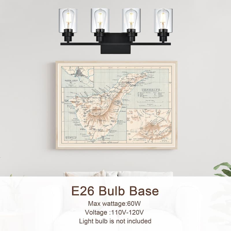 4-Light Wall Light Black Bathroom Vanity Lights, E26 Modern Bathroom Light Fixtures with Clear Glass Shade, Sconces Wall Lights